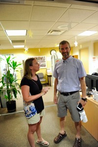 Stacy Waterman finds her former soccer coach Benjy Kent, now director of academic skills at Augsburg.